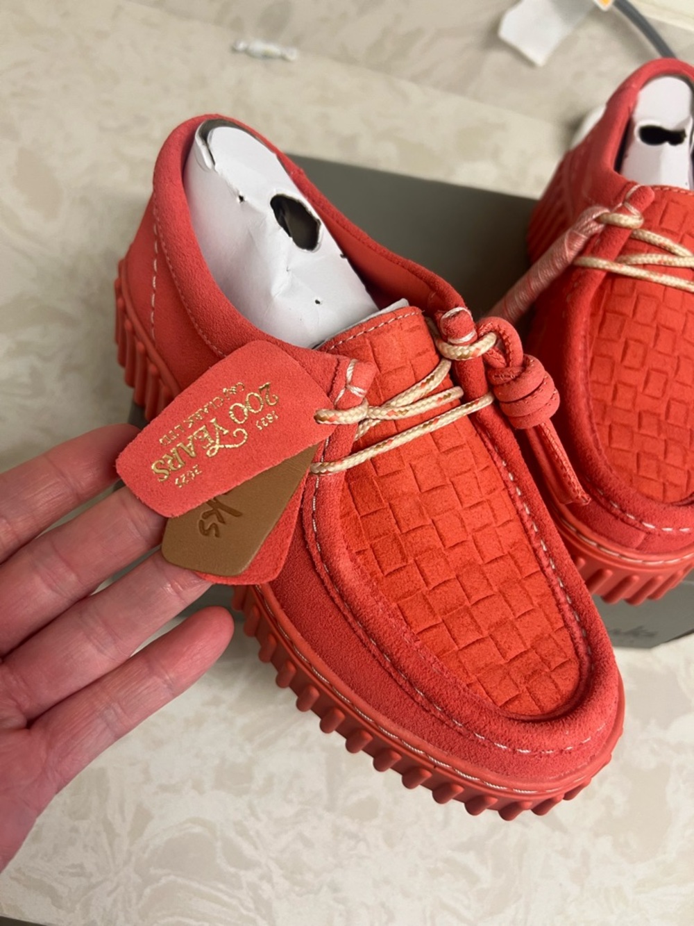 Clarks Suede Torhil Bee Comfort Platform Moccasin Toe Loafers (Coral) - Picture 8 of 16